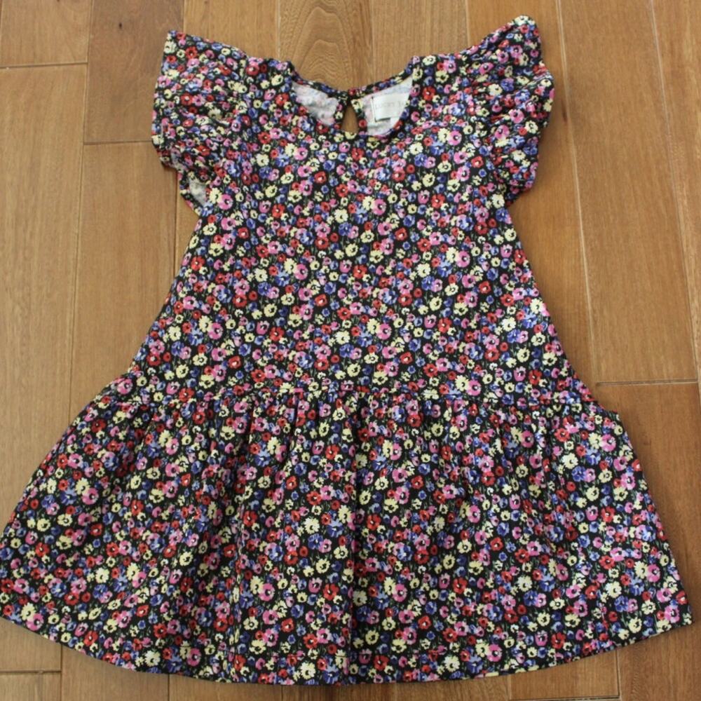 Lucky Jade Flutter Sleeve Twirl Dress Ditzy Floral Print Pink Yellow 2/3 Cotton
